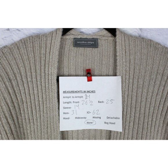 Wooden Ships Beige Ribbed Knit Open Front Cardigan Sweater Size S/M - Picture 8 of 8